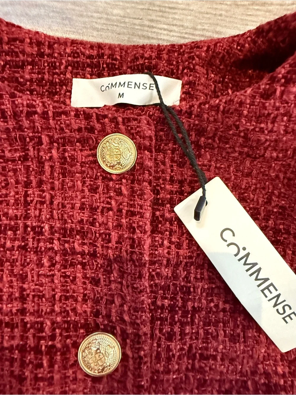 Commense Burgundy Button Down Slit Tweed Blazer - Picture 9 of 11